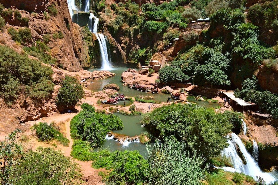 Panoramic view of the Ouzoud Waterfalls