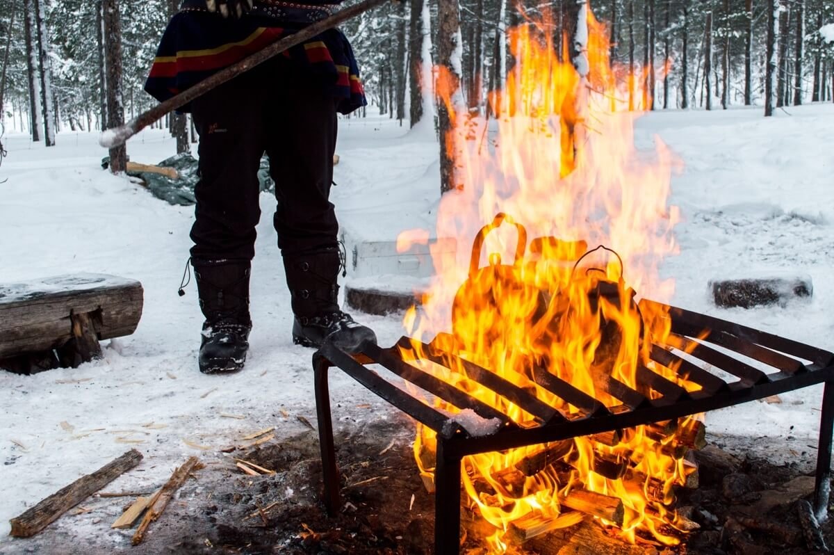 Fire in the woods of Lapland