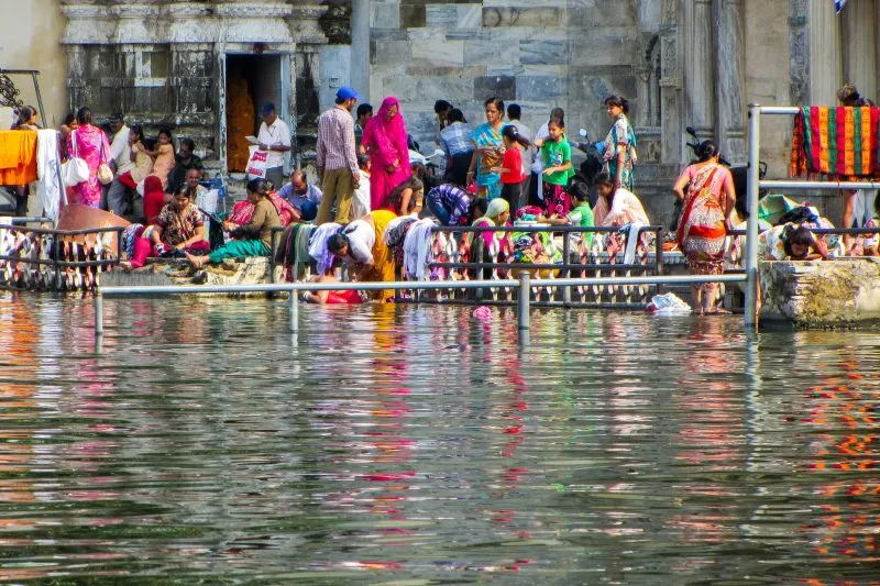 Indians washing clothes at Udaipur