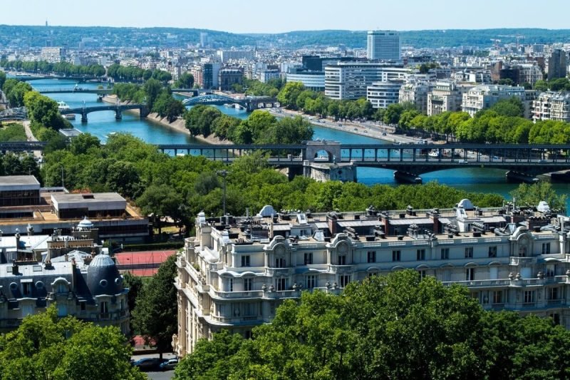 The Seine River as seen from atop the Eiffel Tower